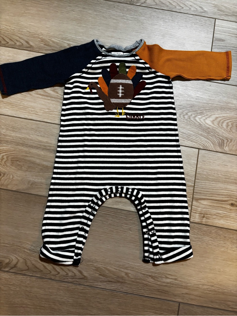 Mud Pie Striped Turkey Football Onesie, Thanksgiving 🦃